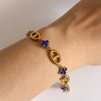 Pulsera Acero Trébol Zafiro & Eslabón Oval