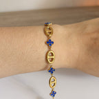 Pulsera Acero Trébol Zafiro & Eslabón Oval