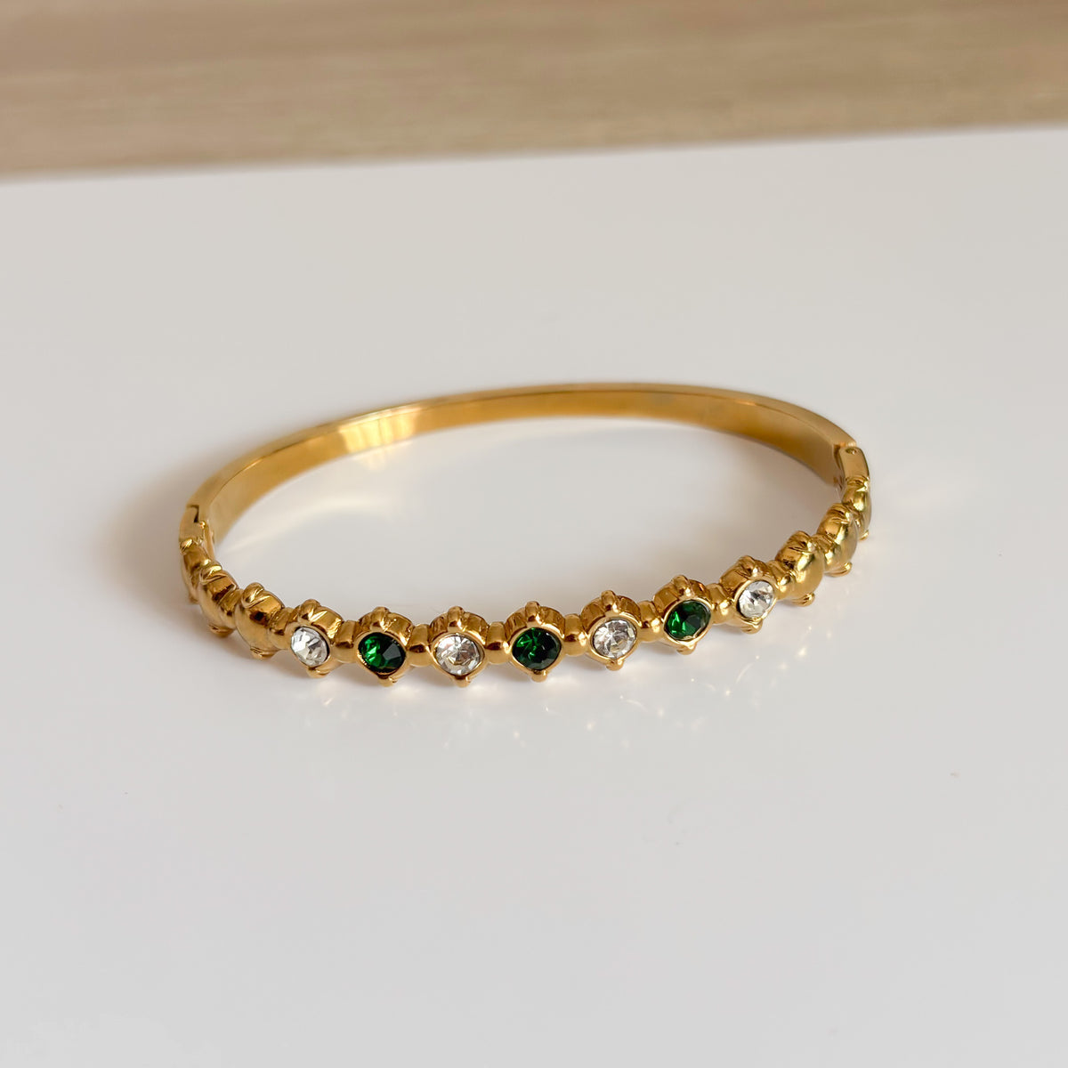 Pulsera Acero Esmeralda & Cristal