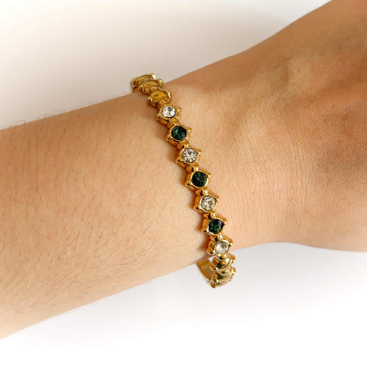Pulsera Acero Esmeralda & Cristal