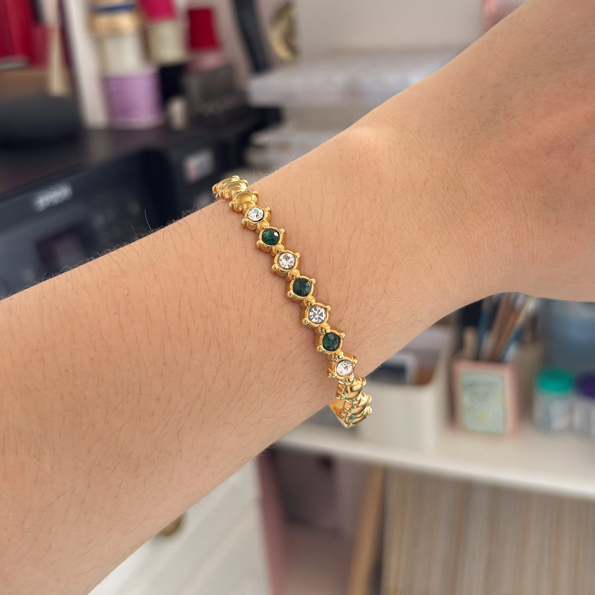 Pulsera Acero Esmeralda & Cristal