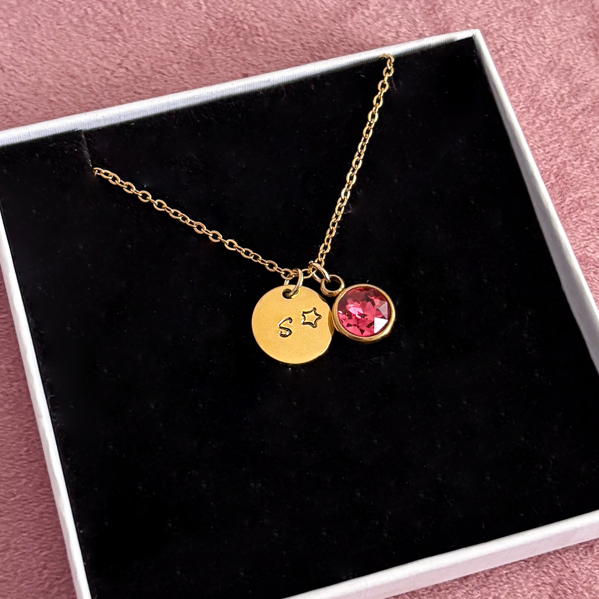 Collar Placa Dije Rosa