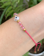 Pulsera cristal rosa con ojo turco